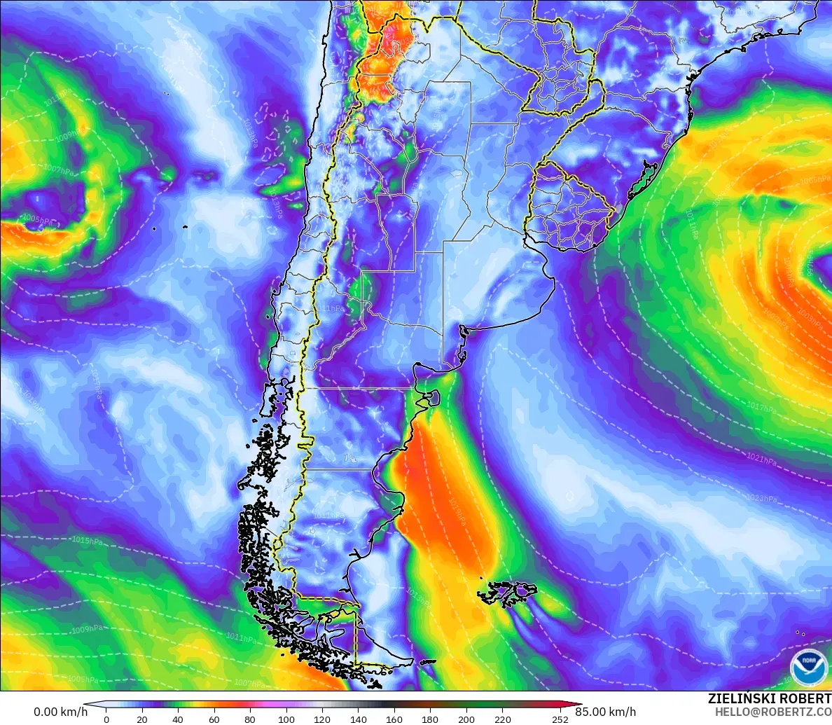 GFS モデル - アルゼンチン, 突風