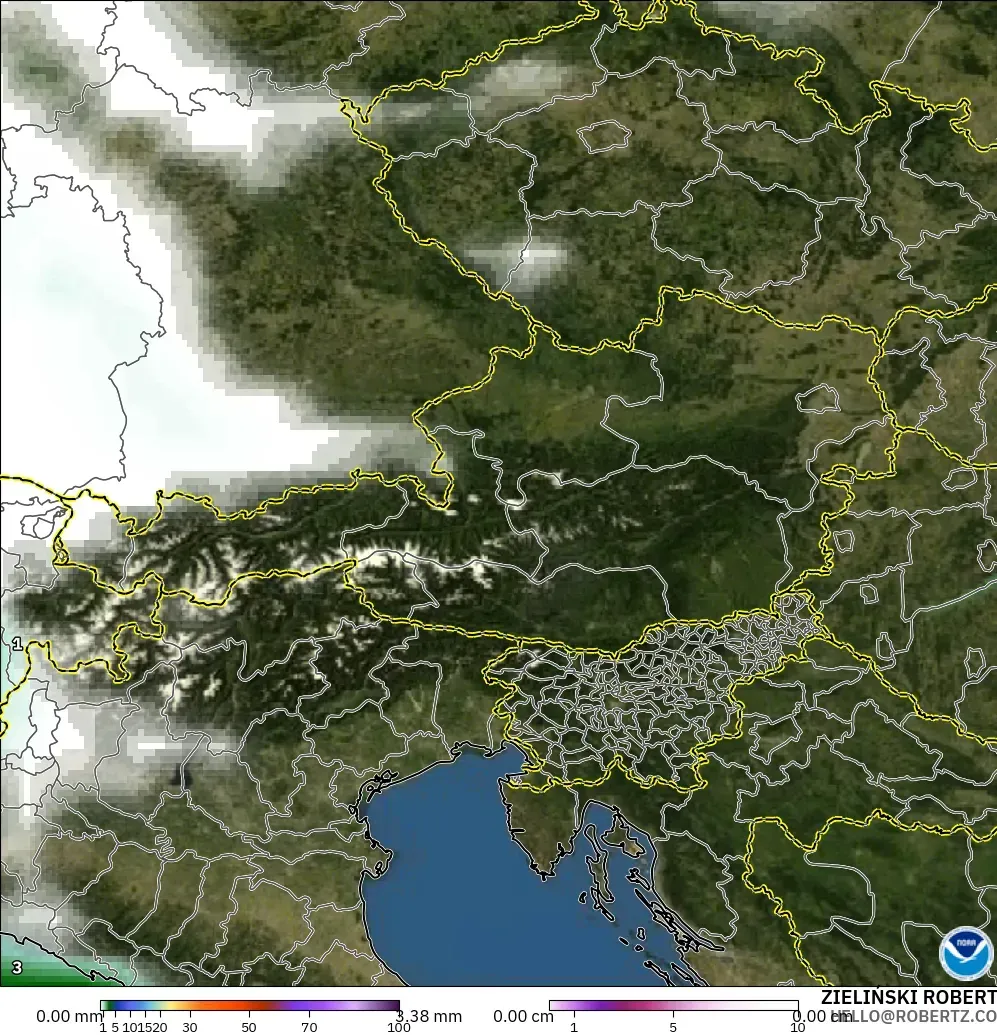 GFS モデル - オーストリア, 降水量、雲、気圧