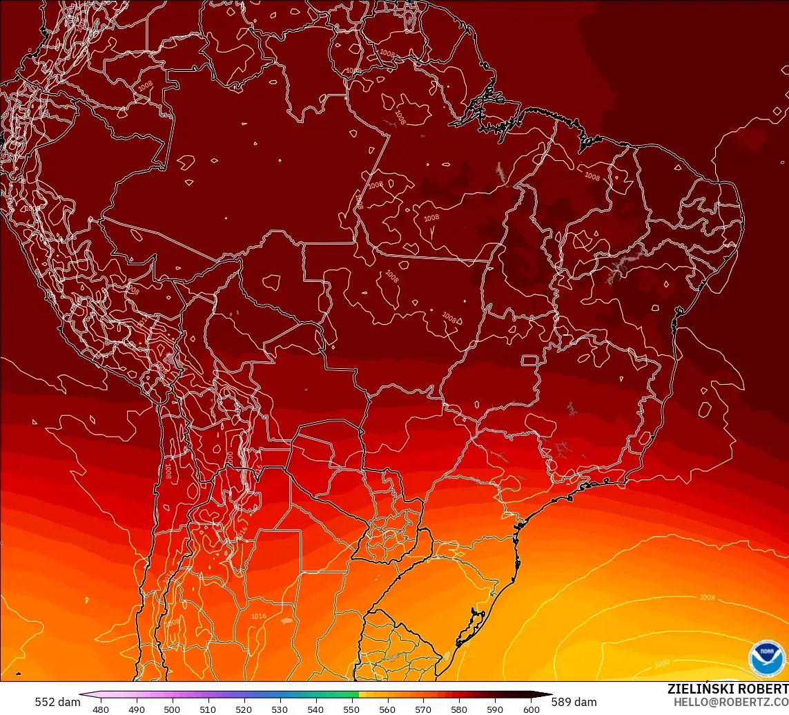 GFS モデル - ブラジル, 500hPaのジオポテンシャル高度