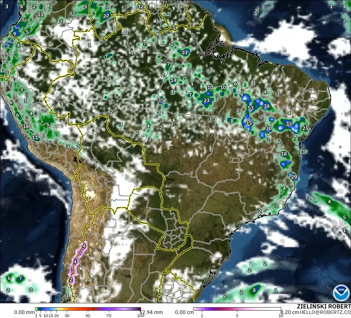 GFS モデル - ブラジル, 降水量、雲、気圧