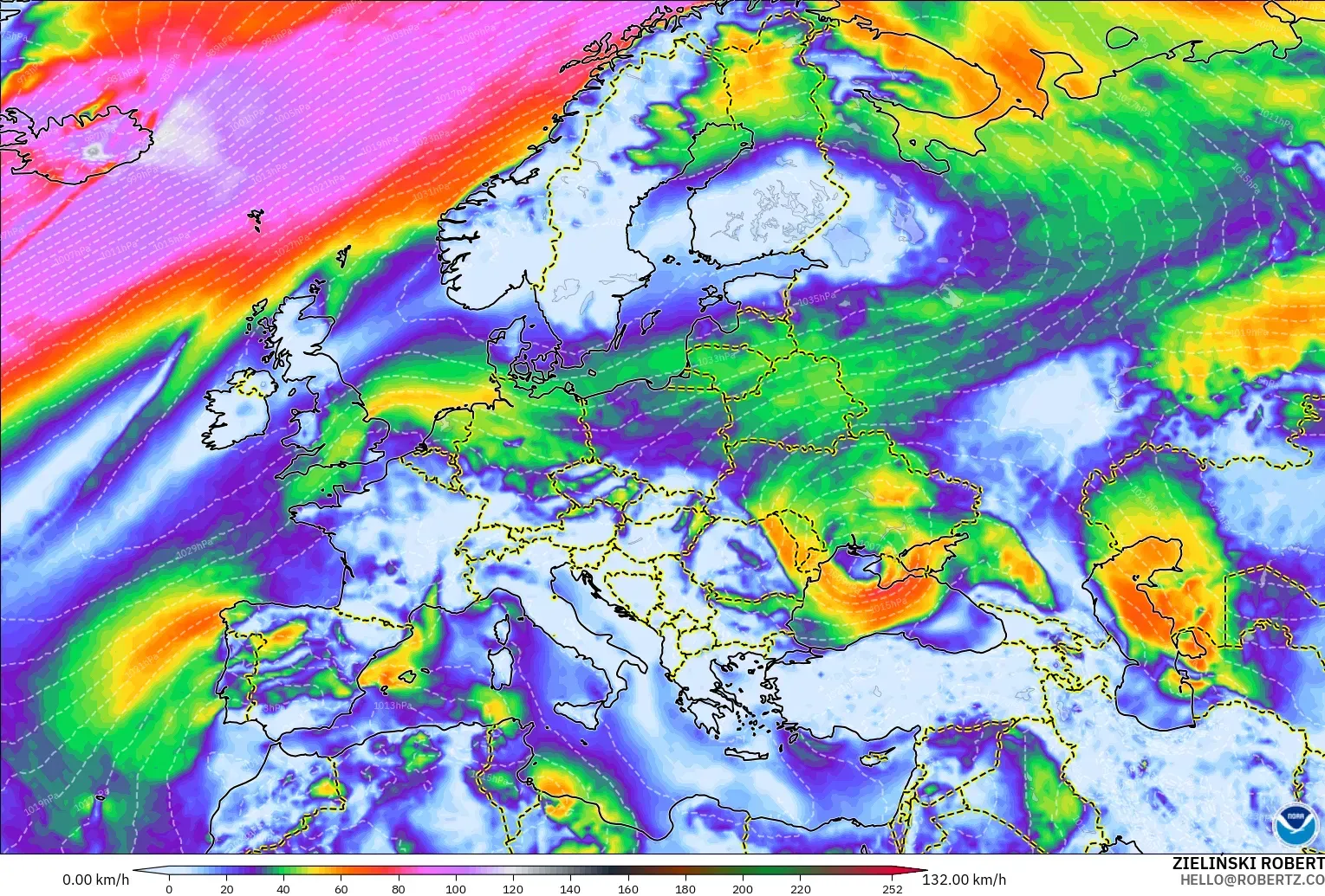 GFS モデル - ヨーロッパ, 突風