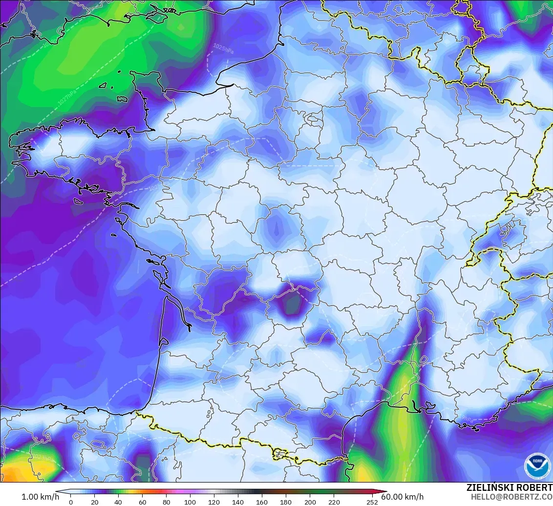GFS モデル - フランス, 突風