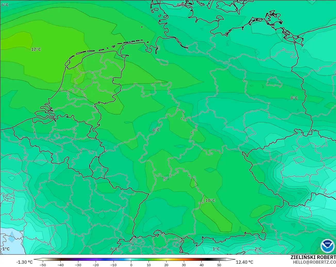 GFS モデル - ドイツ, 露点温度（2m）