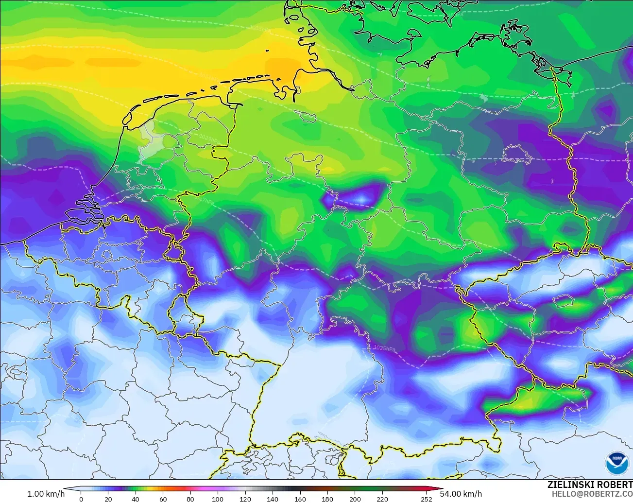 GFS モデル - ドイツ, 突風