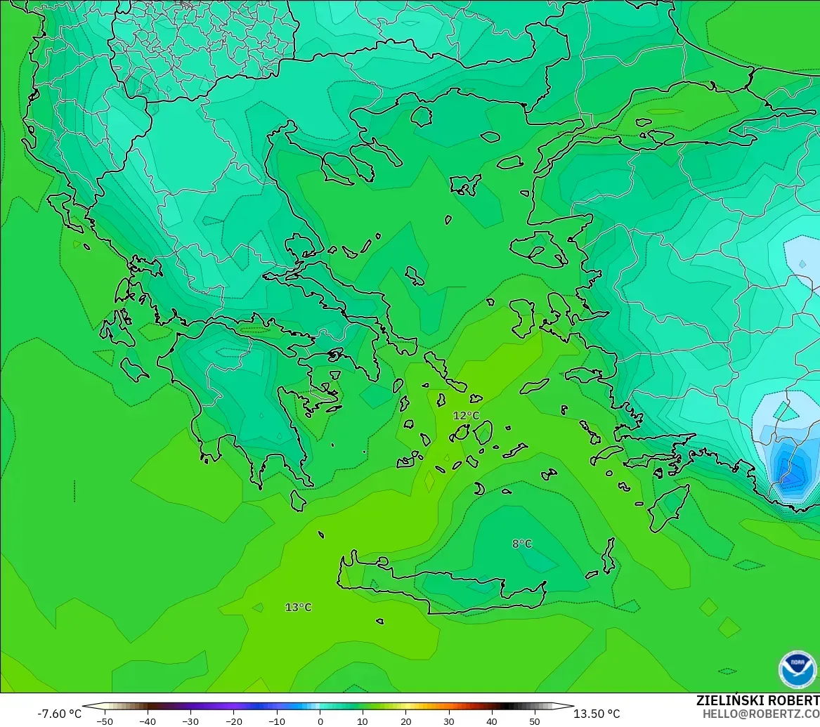 GFS モデル - ギリシャ, 露点温度（2m）