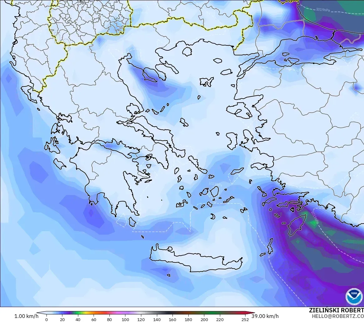 GFS モデル - ギリシャ, 突風