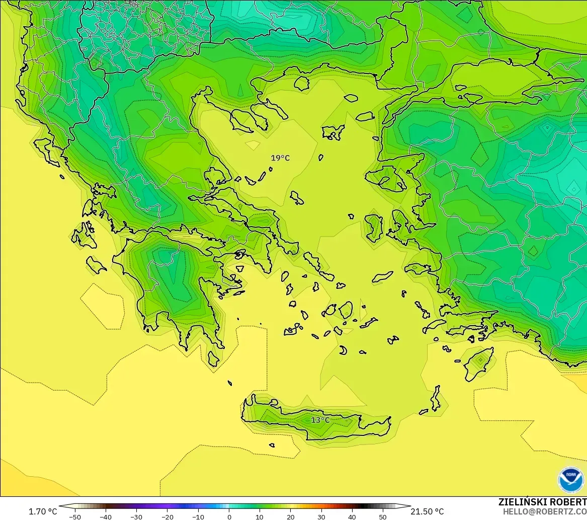 GFS モデル - ギリシャ, 気温（2m）