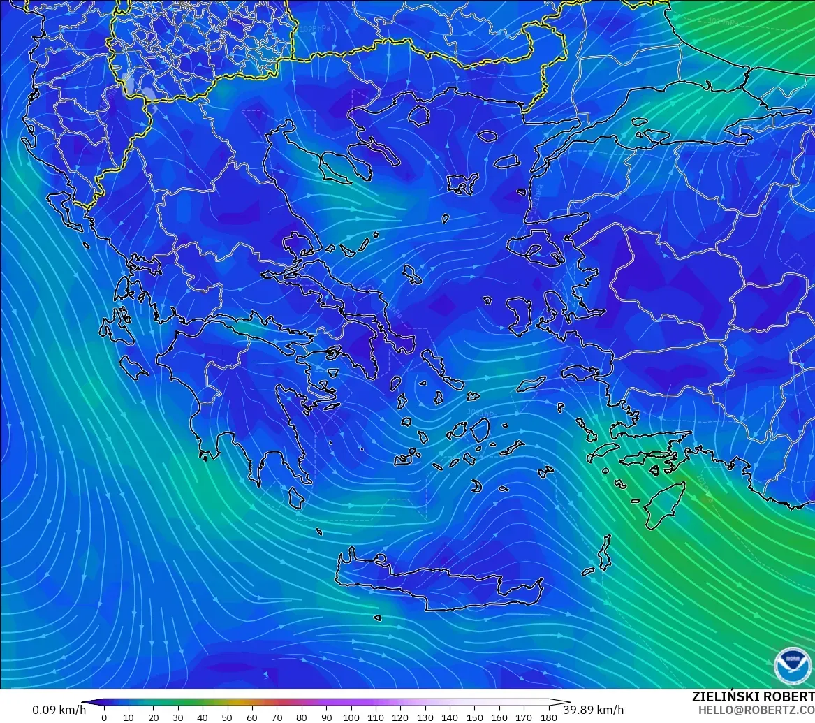GFS モデル - ギリシャ, 風速（10m）
