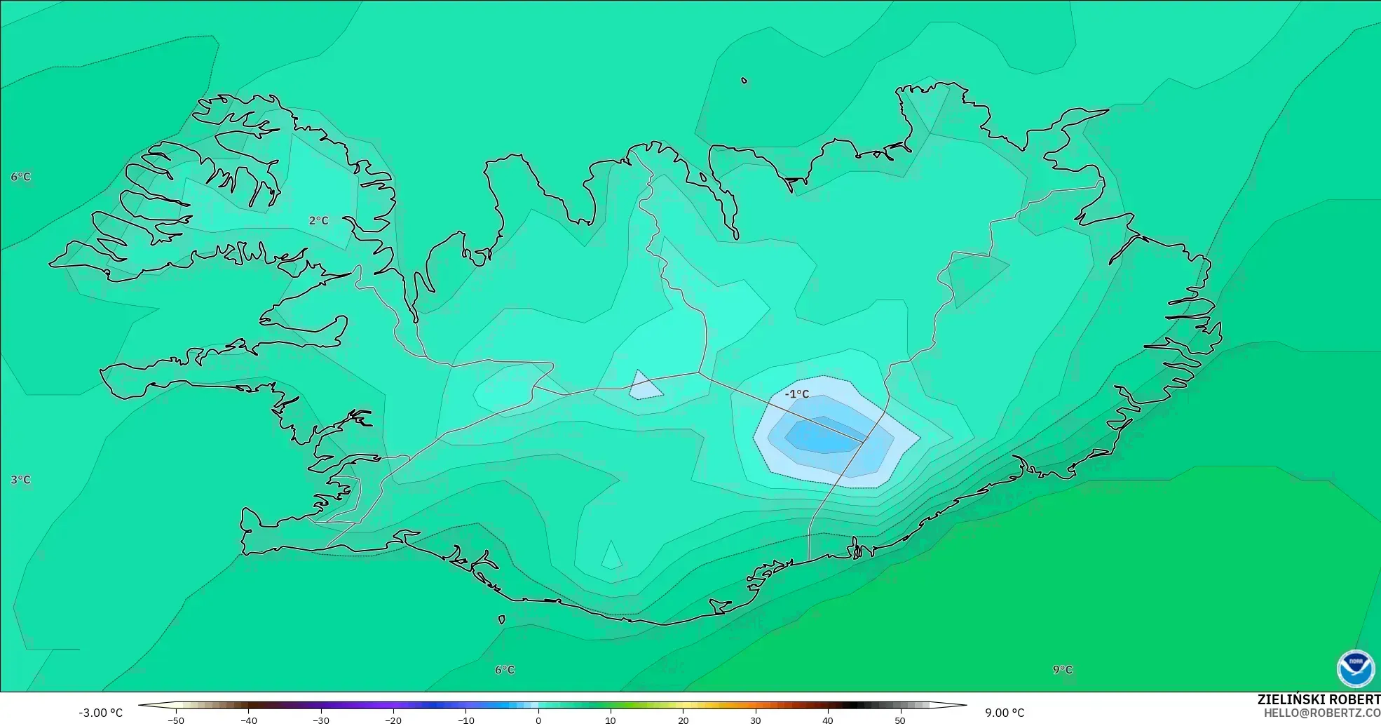 GFS モデル - アイスランド, 露点温度（2m）