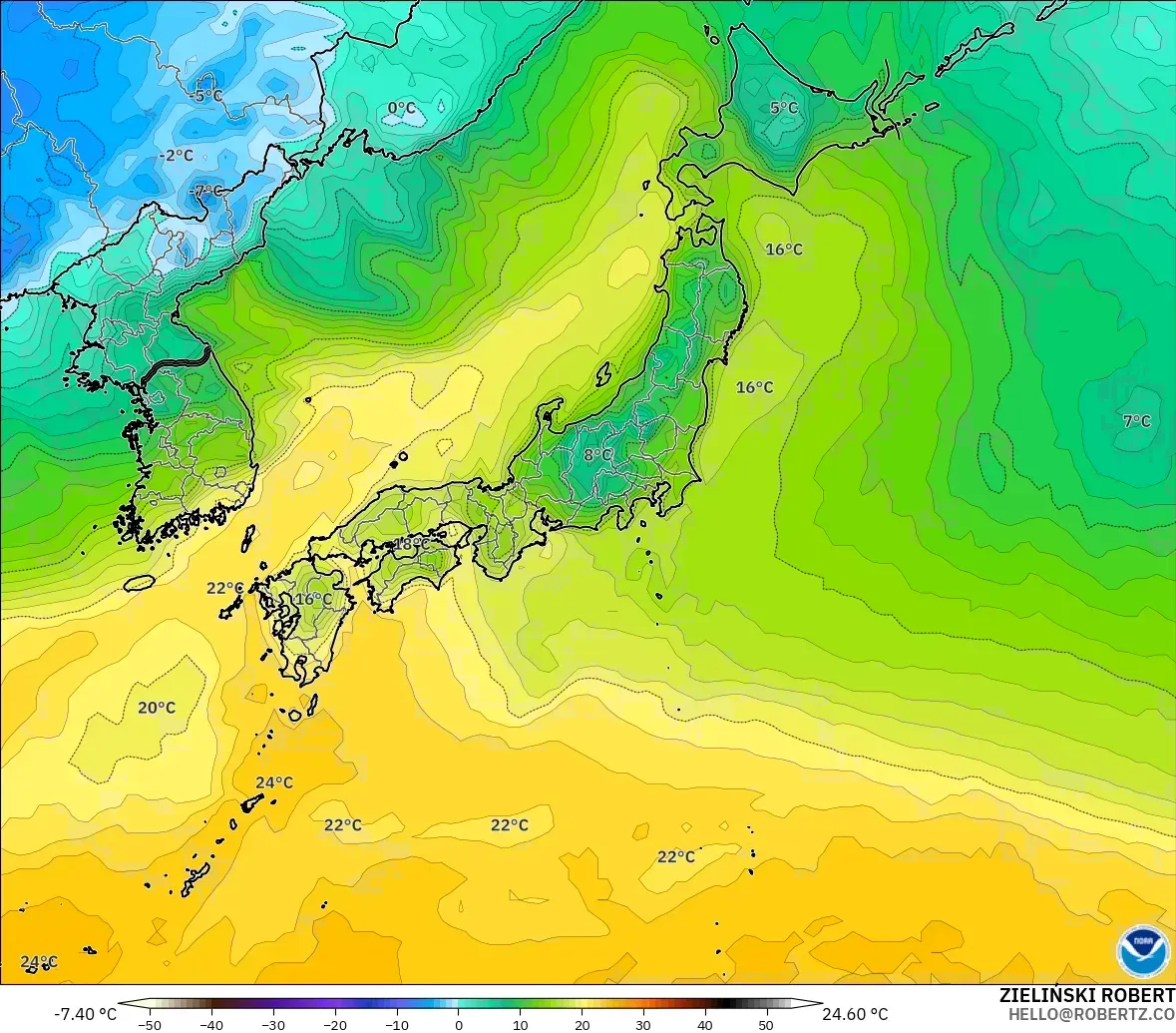 GFS モデル - 日本, 露点温度（2m）