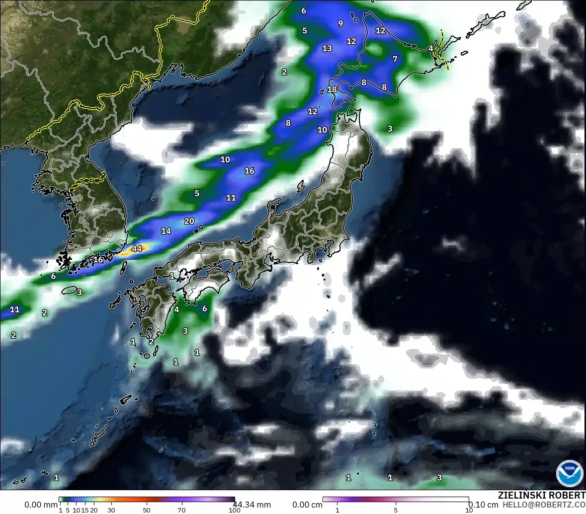 GFS モデル - 日本, 降水量、雲、気圧
