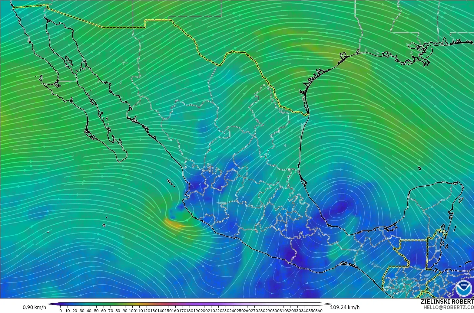 GFS モデル - メキシコ, 風速（300hPa）