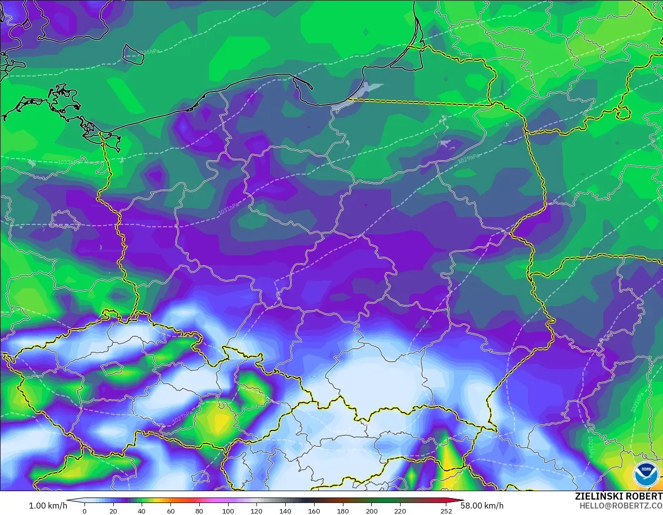 GFS モデル - ポーランド, 突風