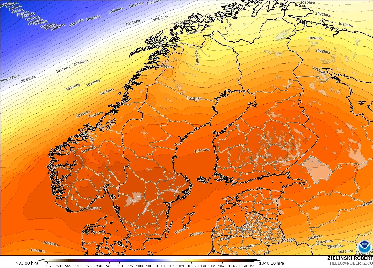 GFS モデル - スカンジナビア, 気圧