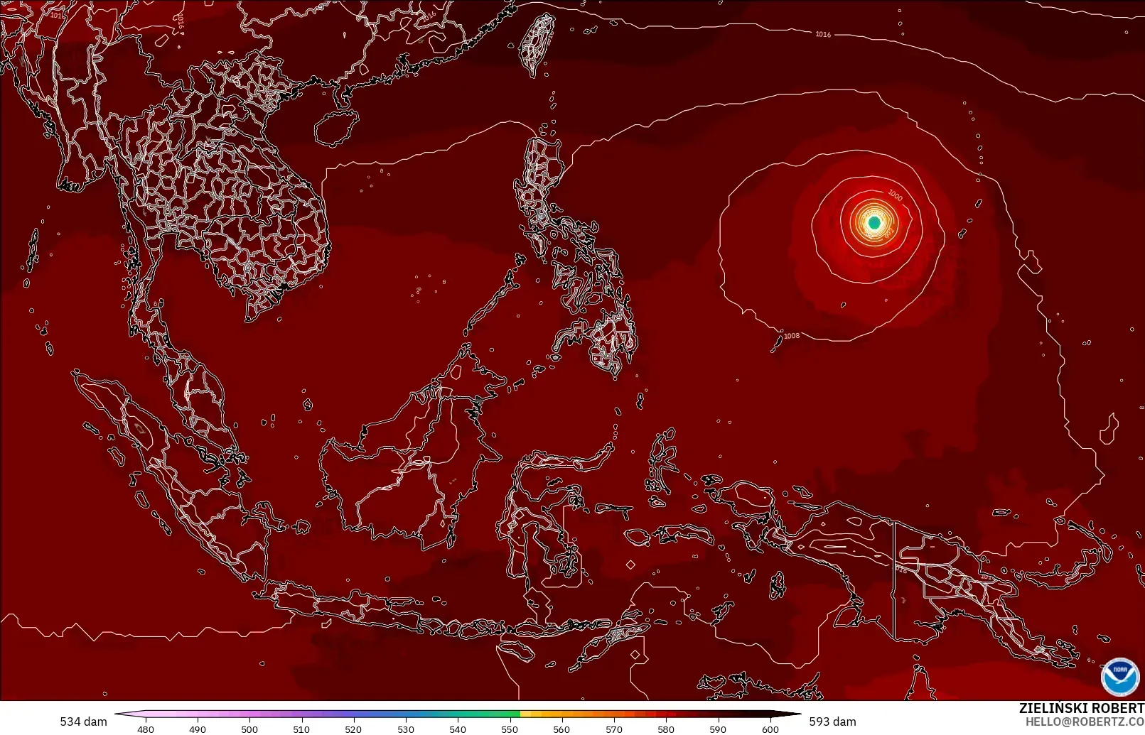 GFS モデル - 東南アジア, 500hPaのジオポテンシャル高度