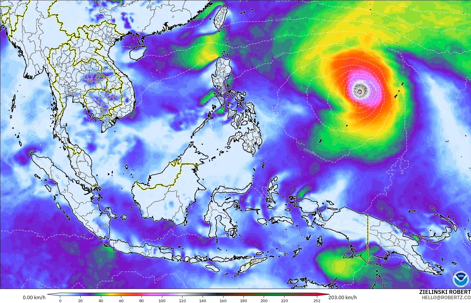 GFS モデル - 東南アジア, 突風（最大）