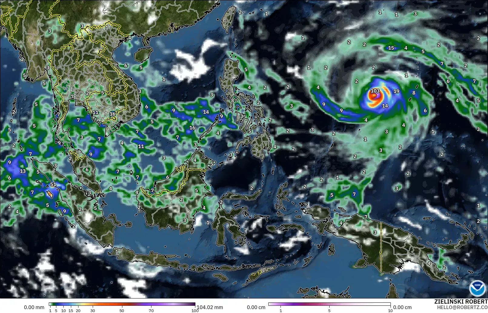 GFS モデル - 東南アジア, 降水量、雲、気圧