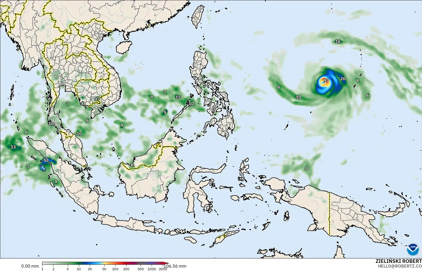 GFS モデル - 東南アジア, 降水量の合計