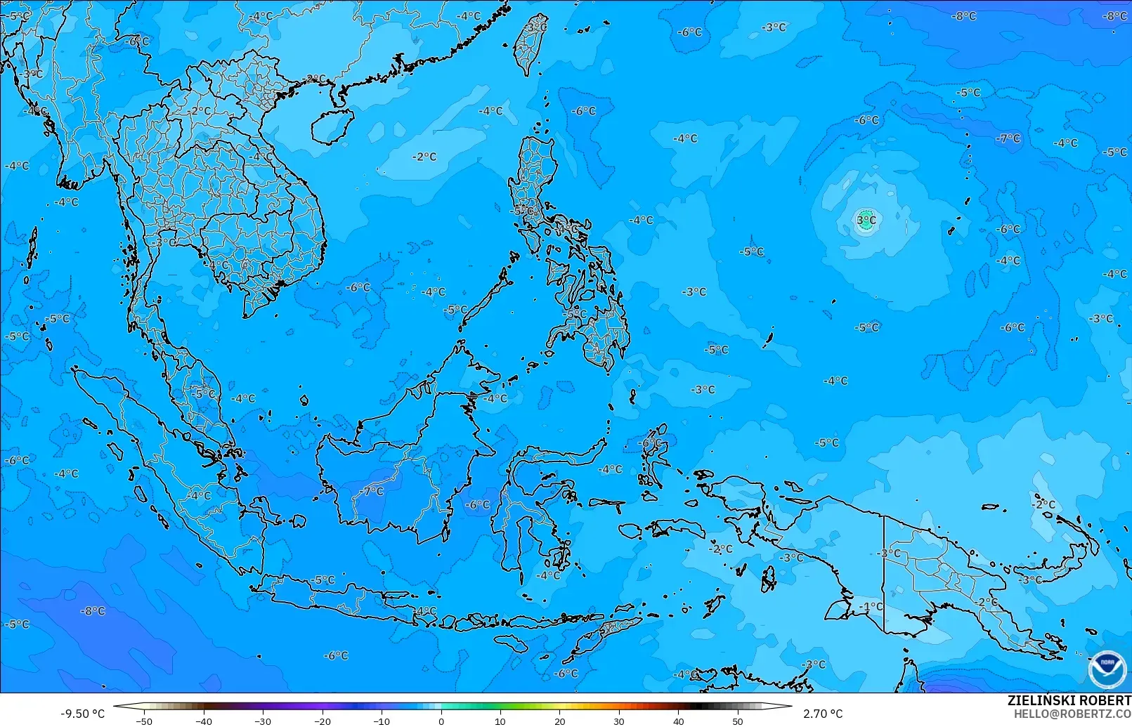GFS モデル - 東南アジア, 気温（500hPa）