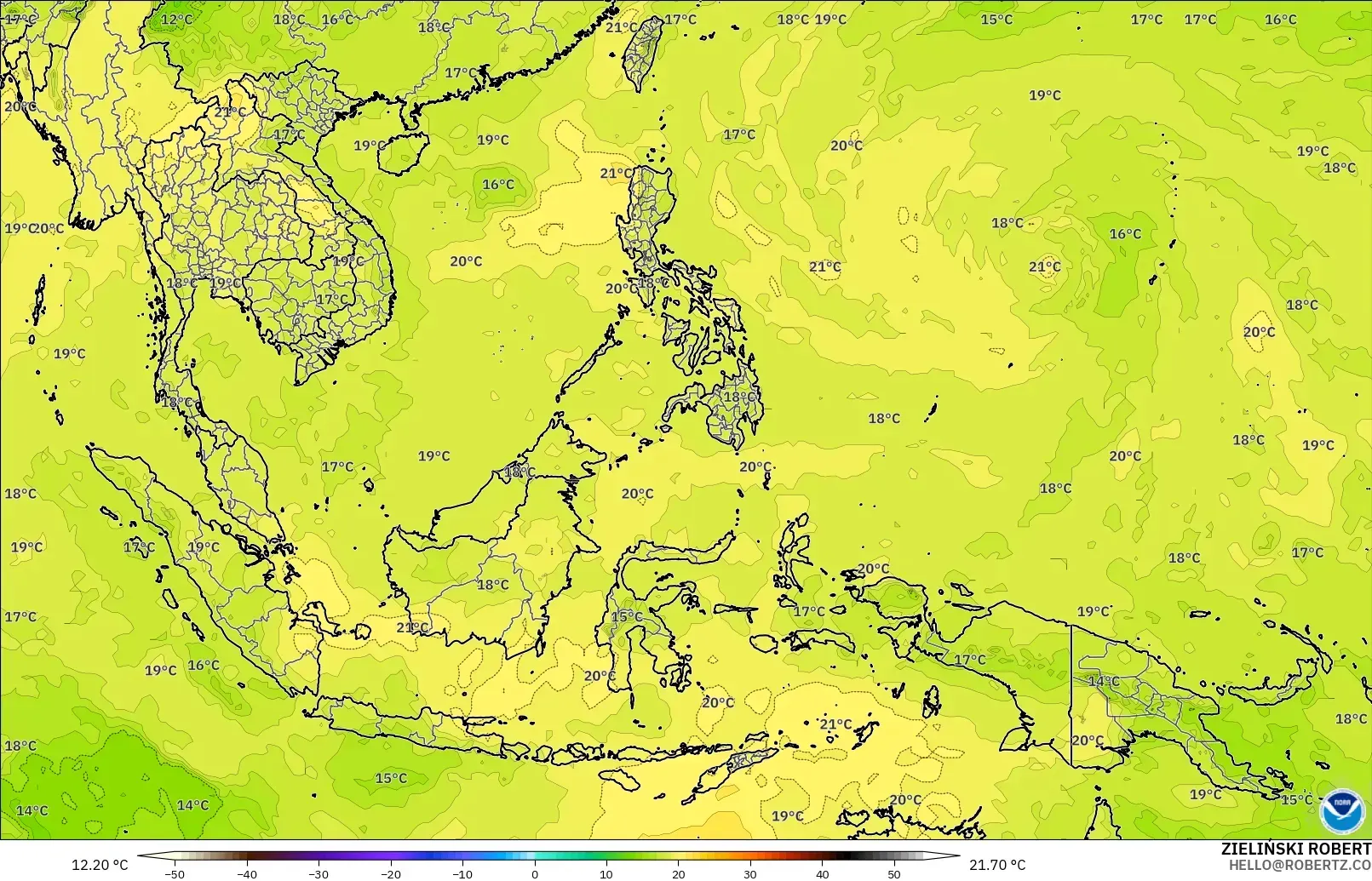 GFS モデル - 東南アジア, 気温（850hPa）