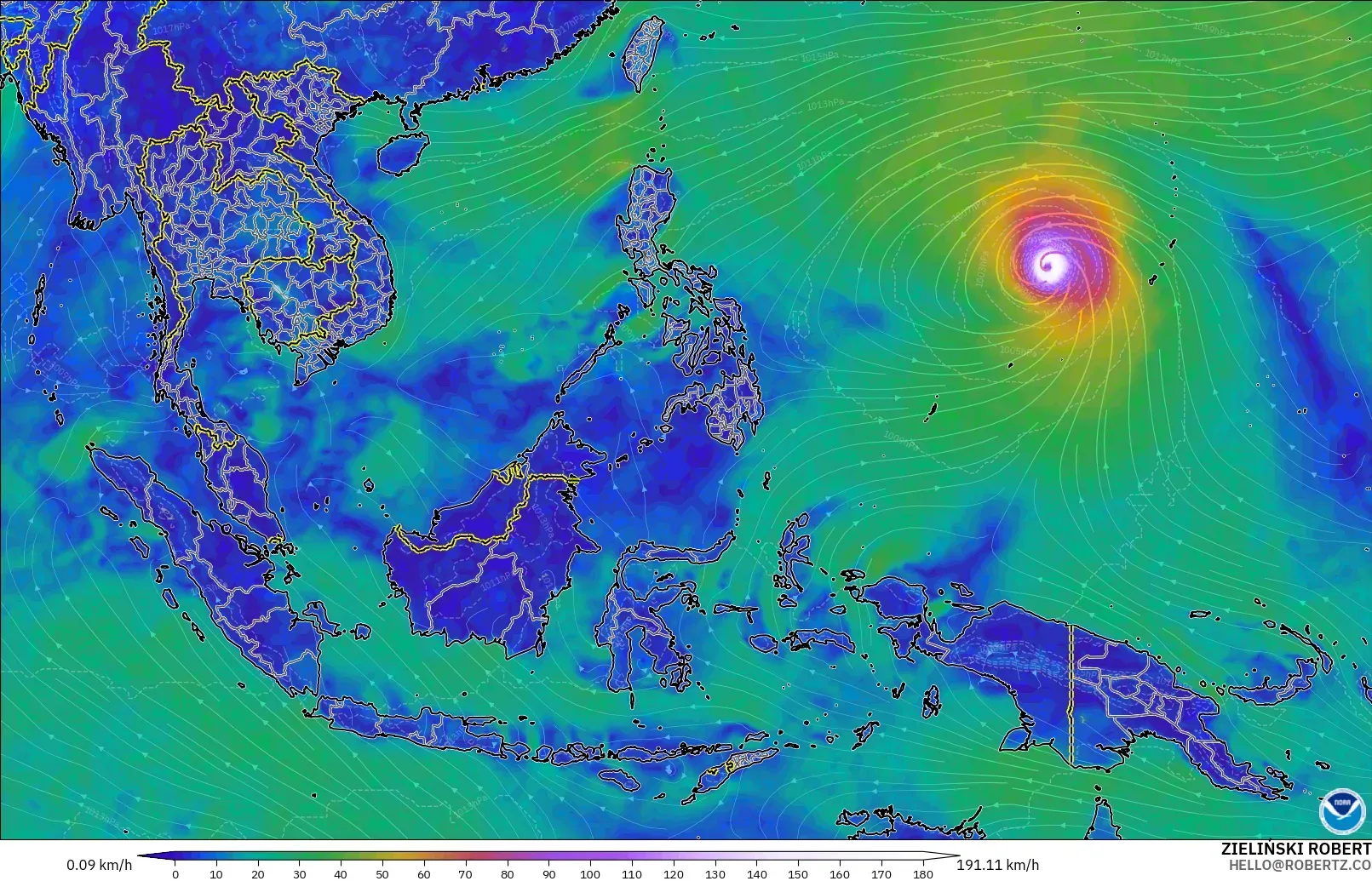 GFS モデル - 東南アジア, 風速（10m）