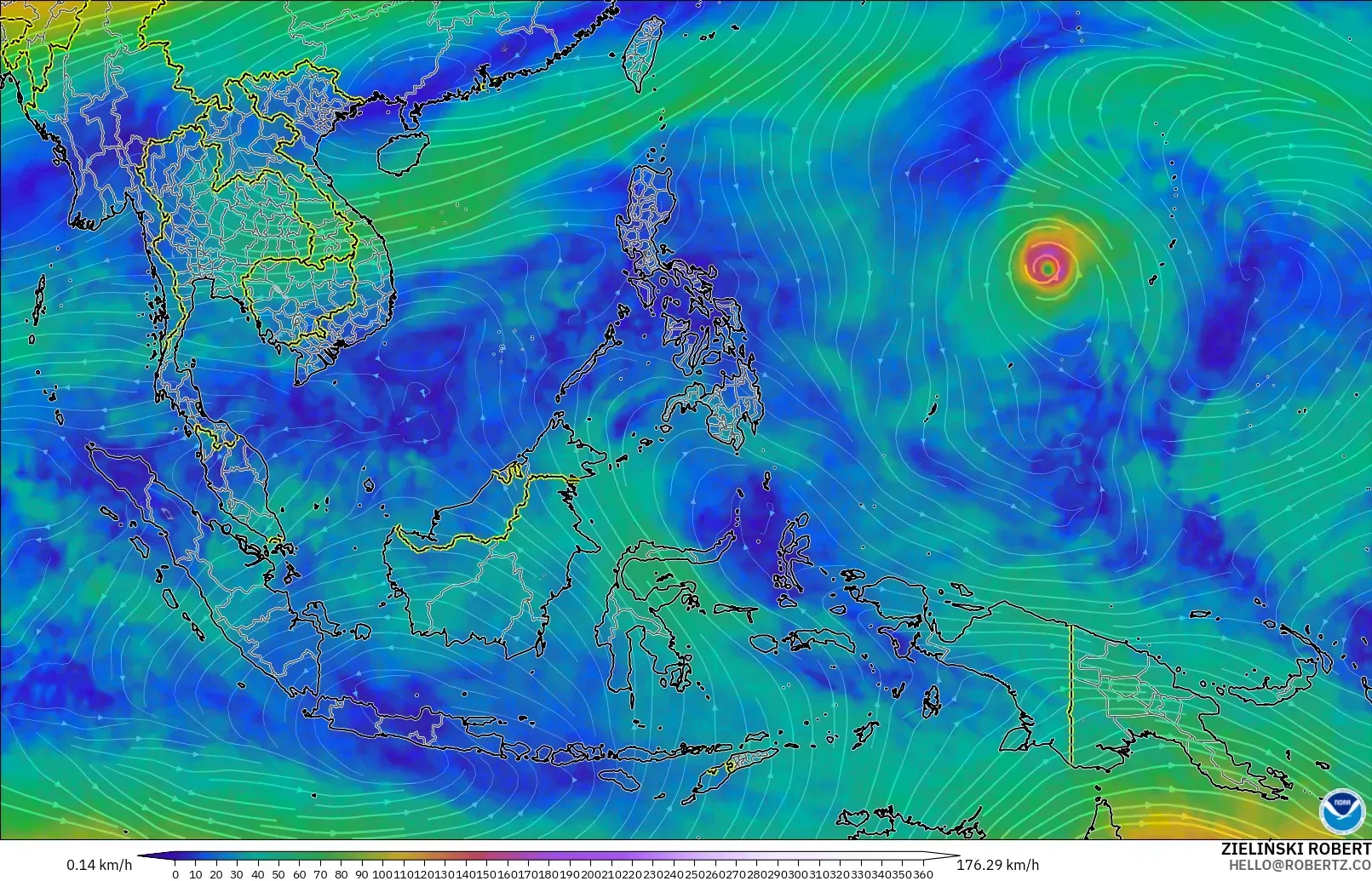 GFS モデル - 東南アジア, 風速（300hPa）