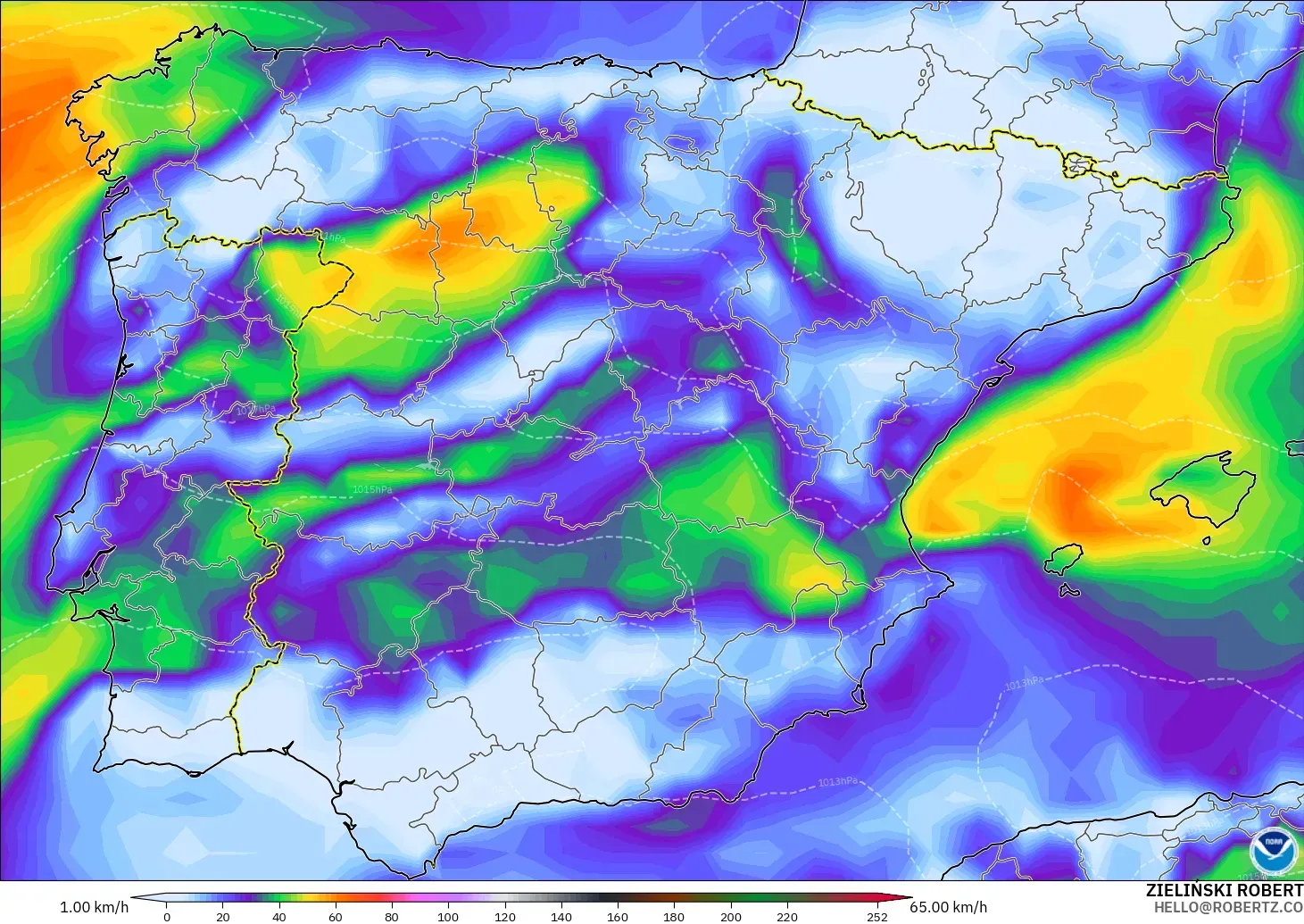 GFS モデル - スペイン, 突風