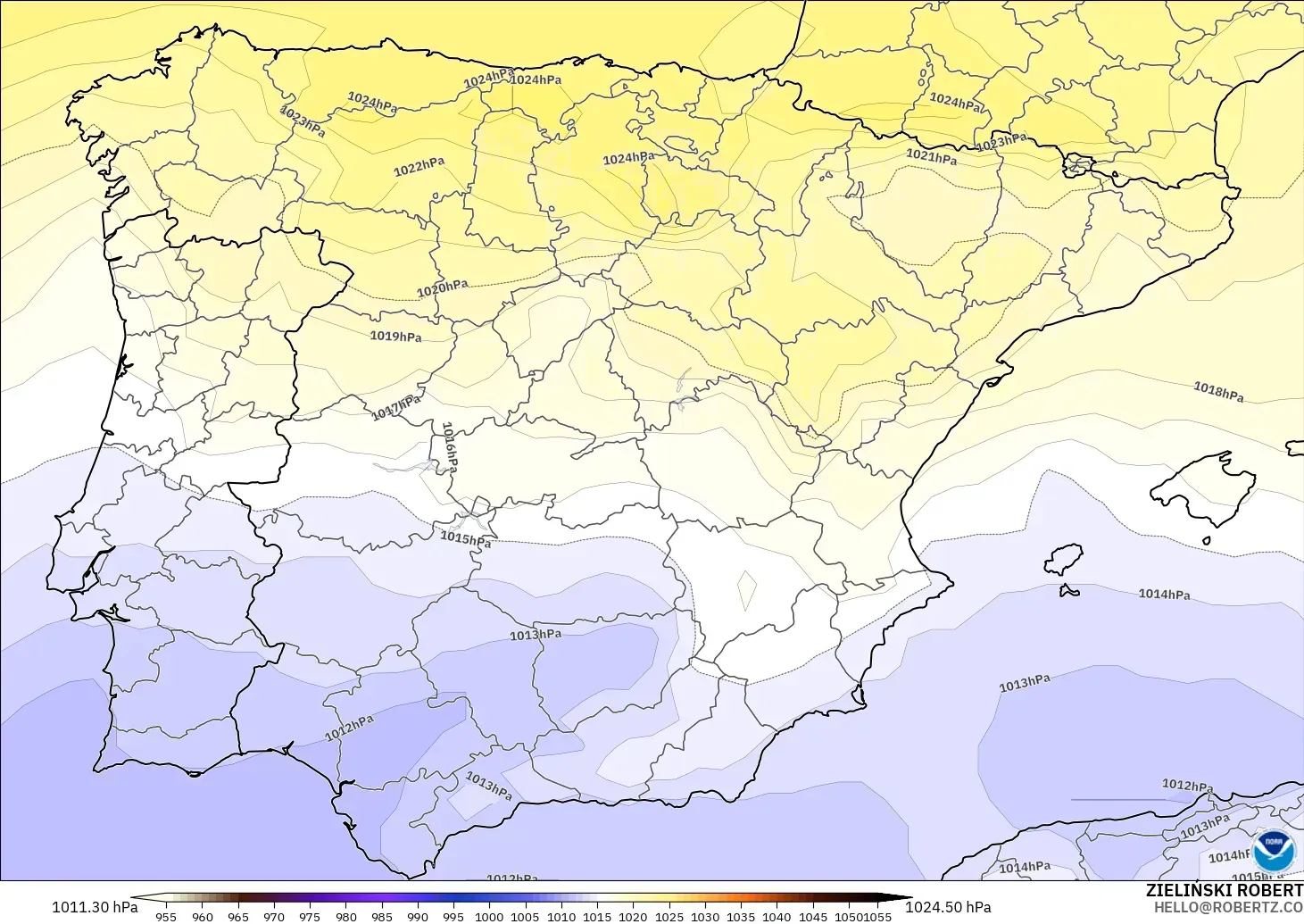 GFS モデル - スペイン, 気圧