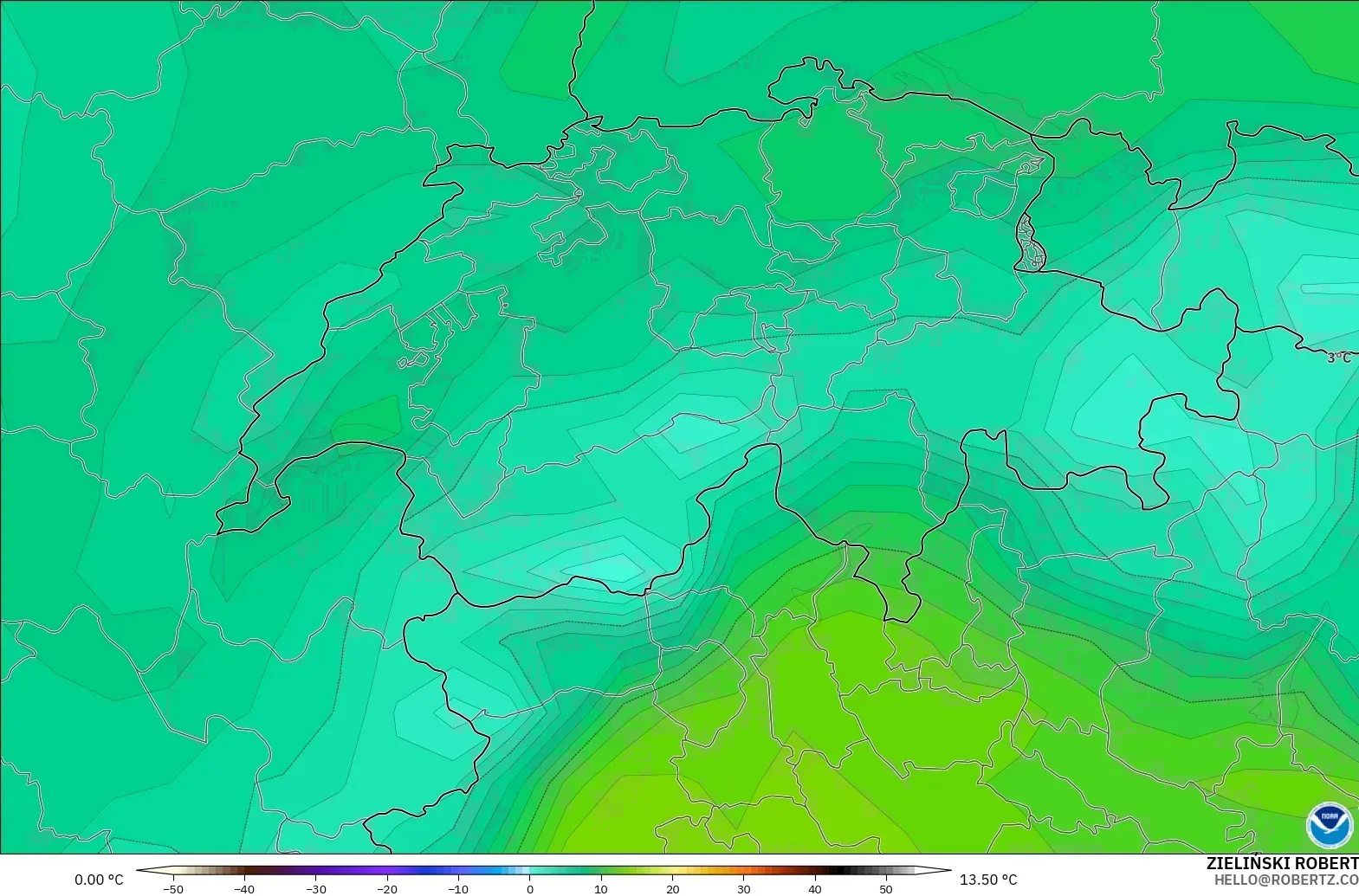 GFS モデル - スイス, 露点温度（2m）