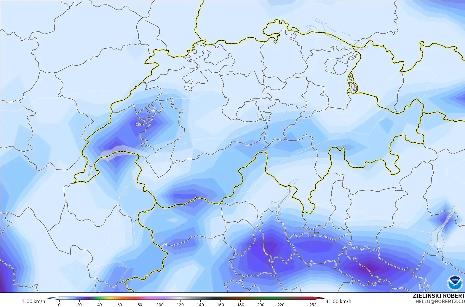 GFS モデル - スイス, 突風