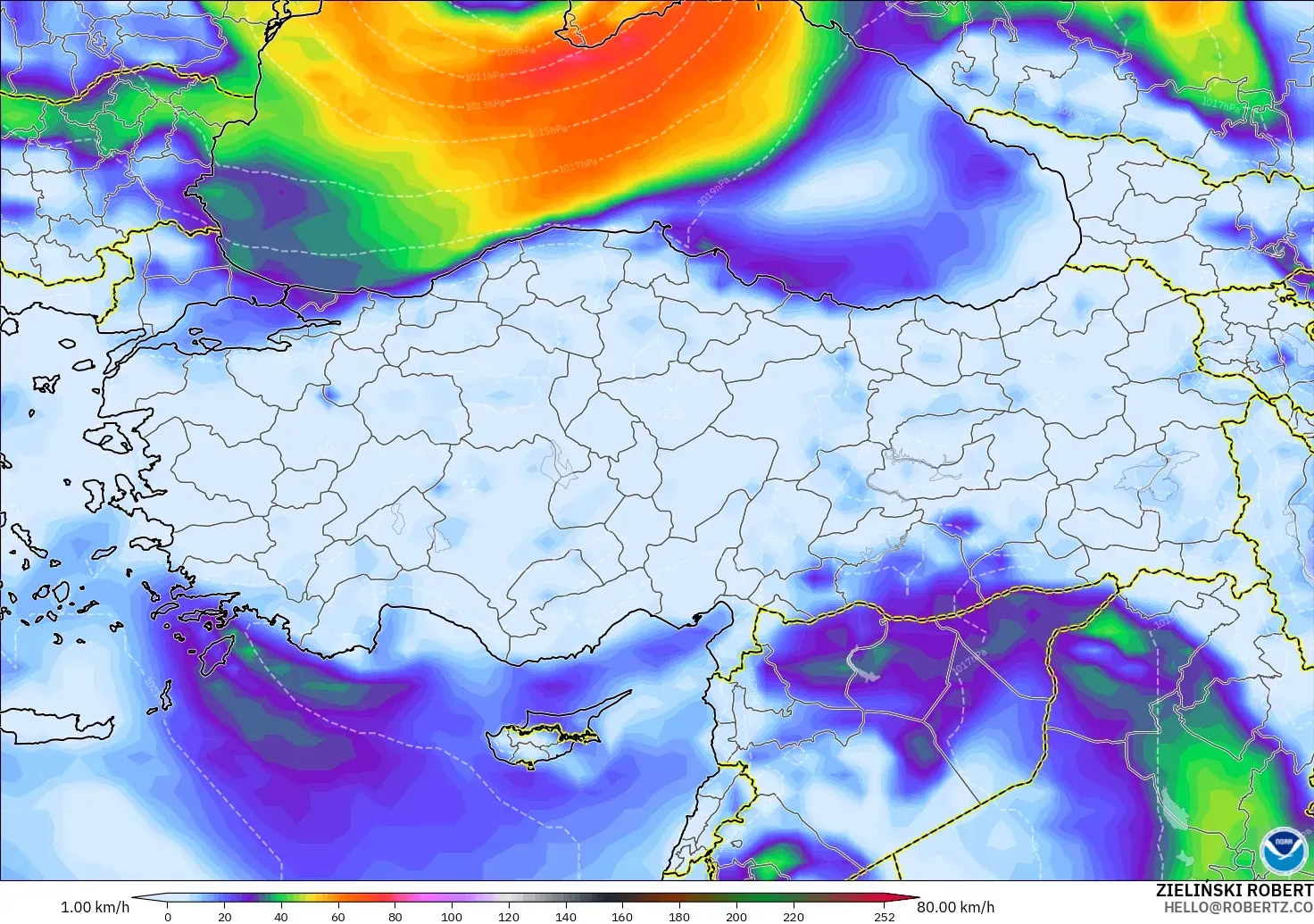 GFS モデル - トルコ, 突風