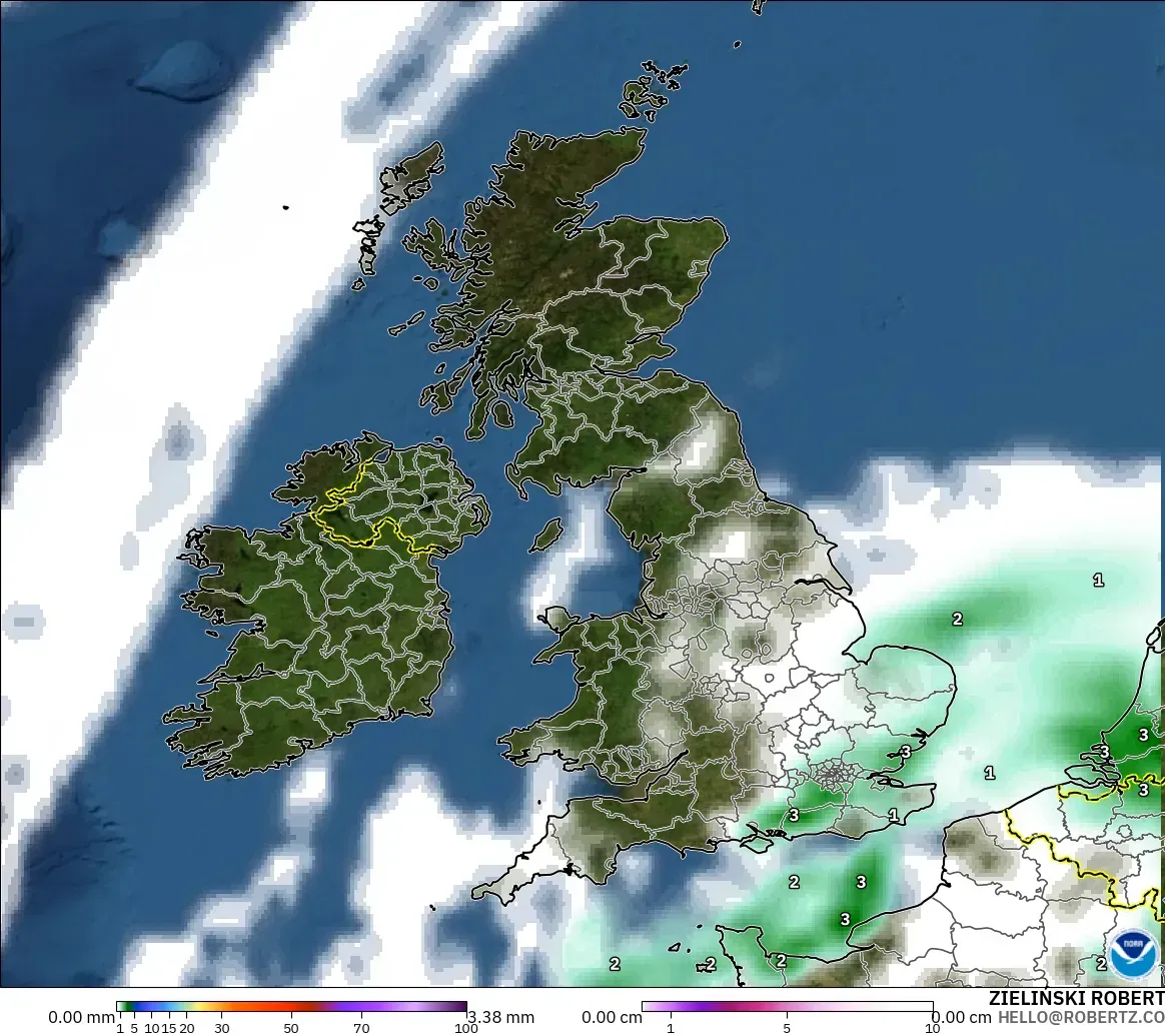 GFS モデル - イギリス, 降水量、雲、気圧