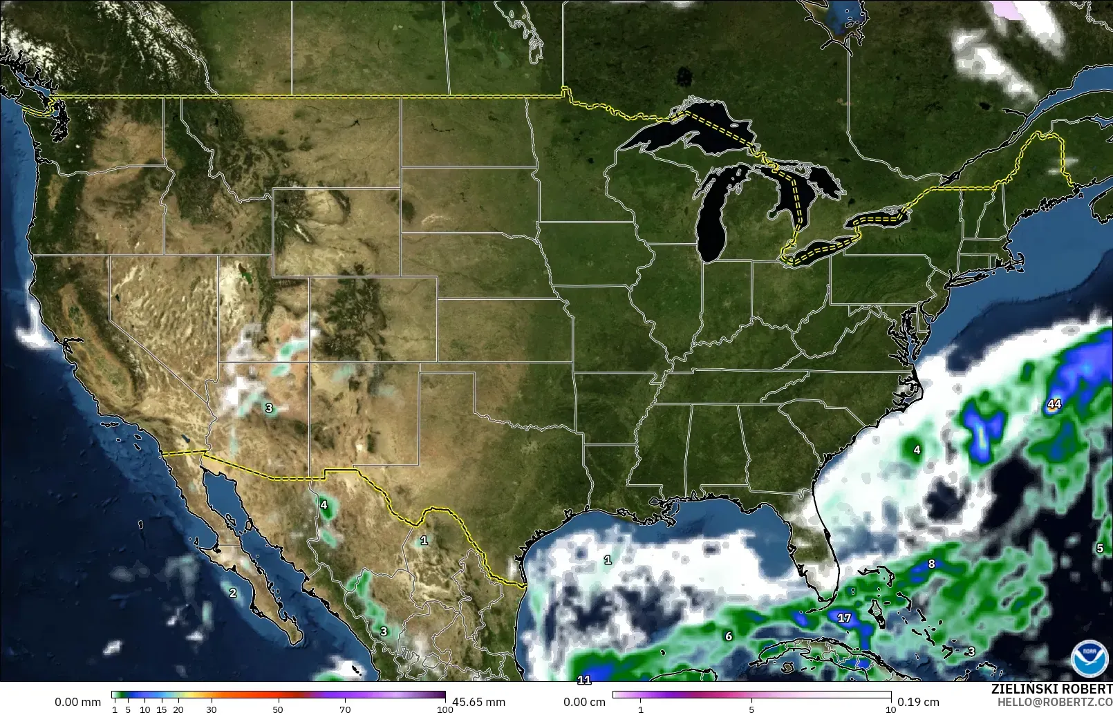 GFS モデル - アメリカ合衆国, 降水量、雲、気圧