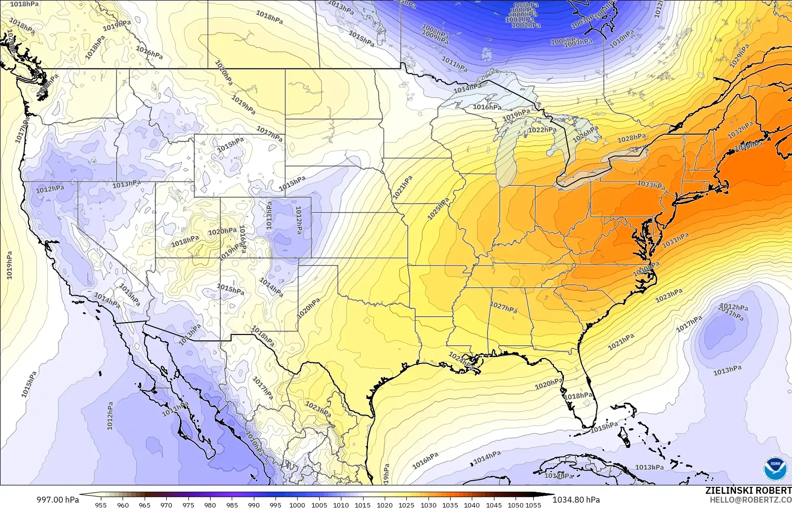GFS モデル - アメリカ合衆国, 気圧