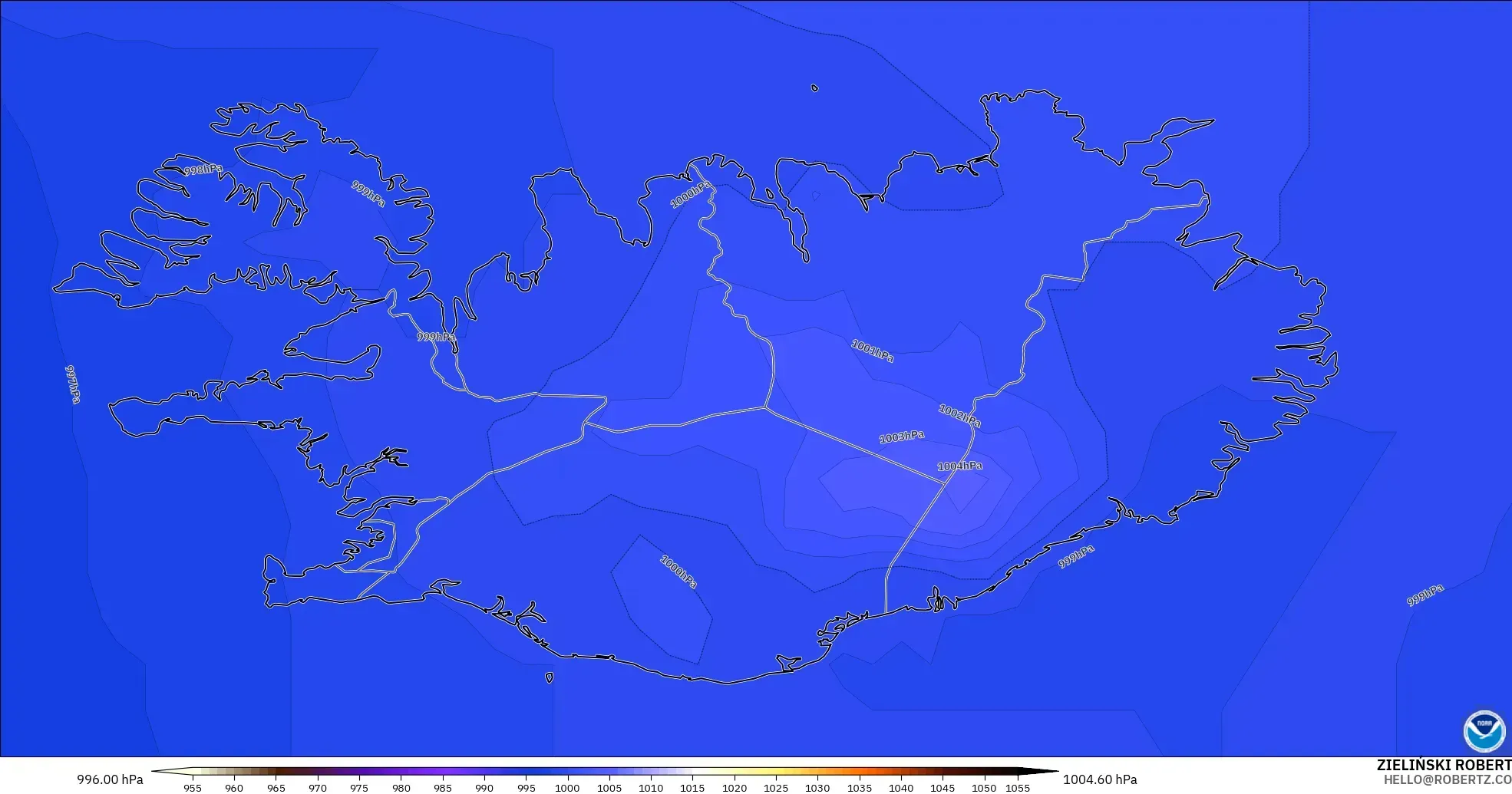 GFS モデル - アイスランド, 気圧
