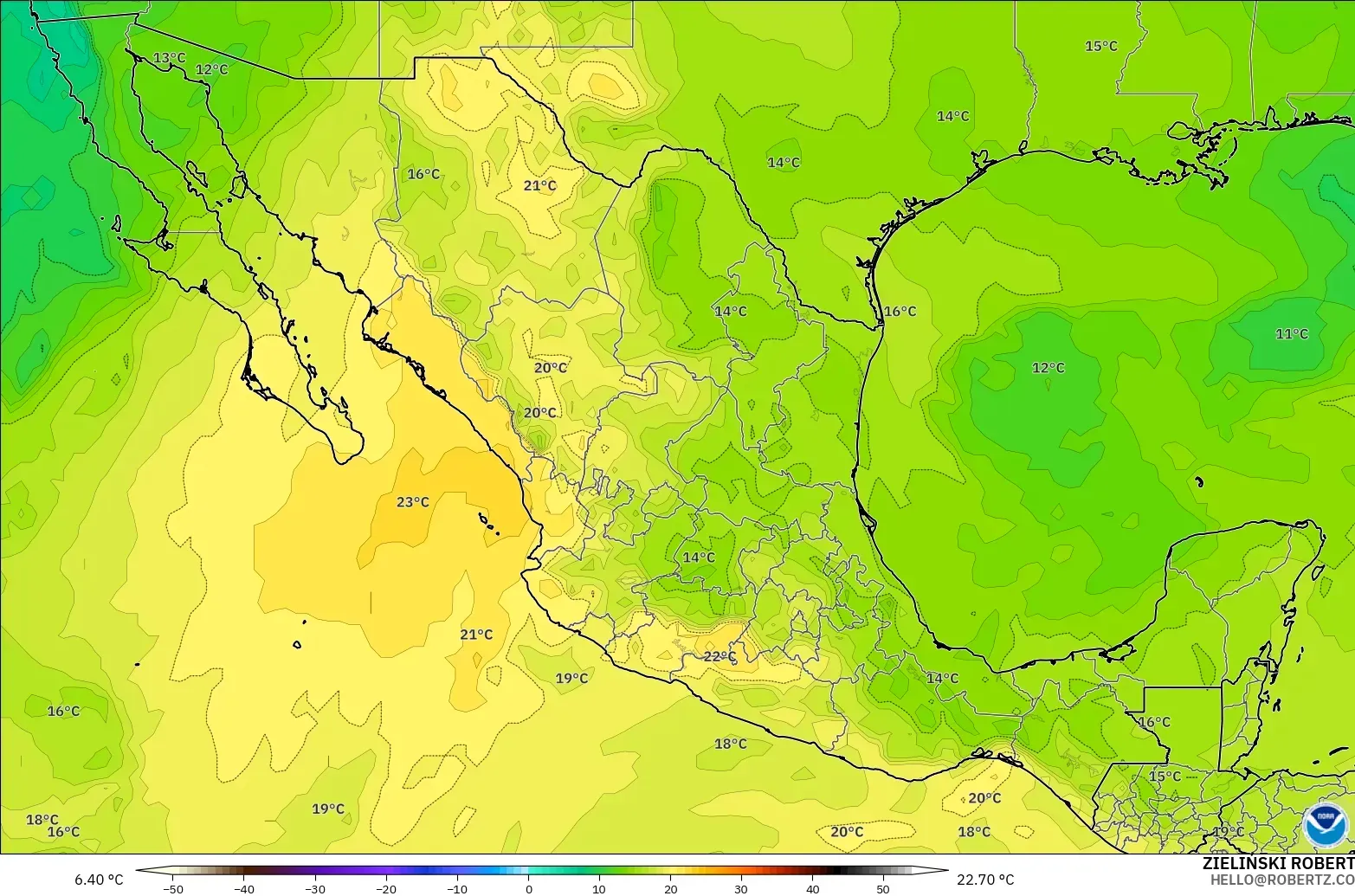 GFS モデル - メキシコ, 気温（850hPa）