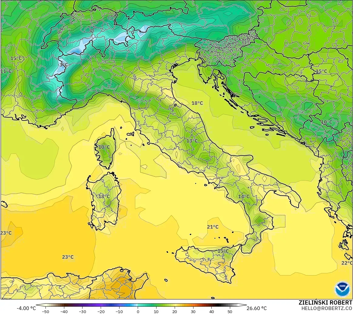 GFS モデル - イタリア, 気温（2m）