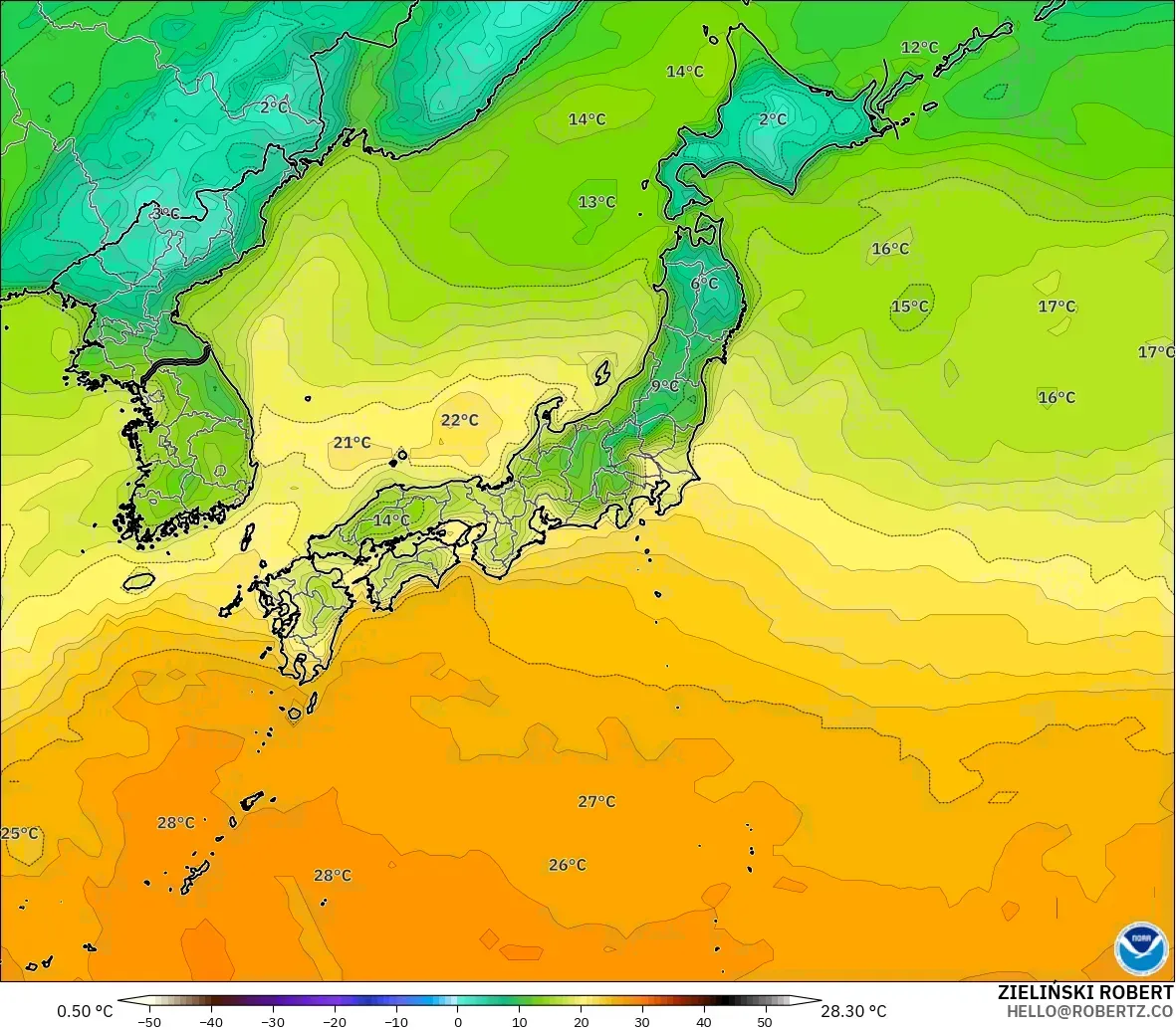 GFS モデル - 日本, 気温（2m）