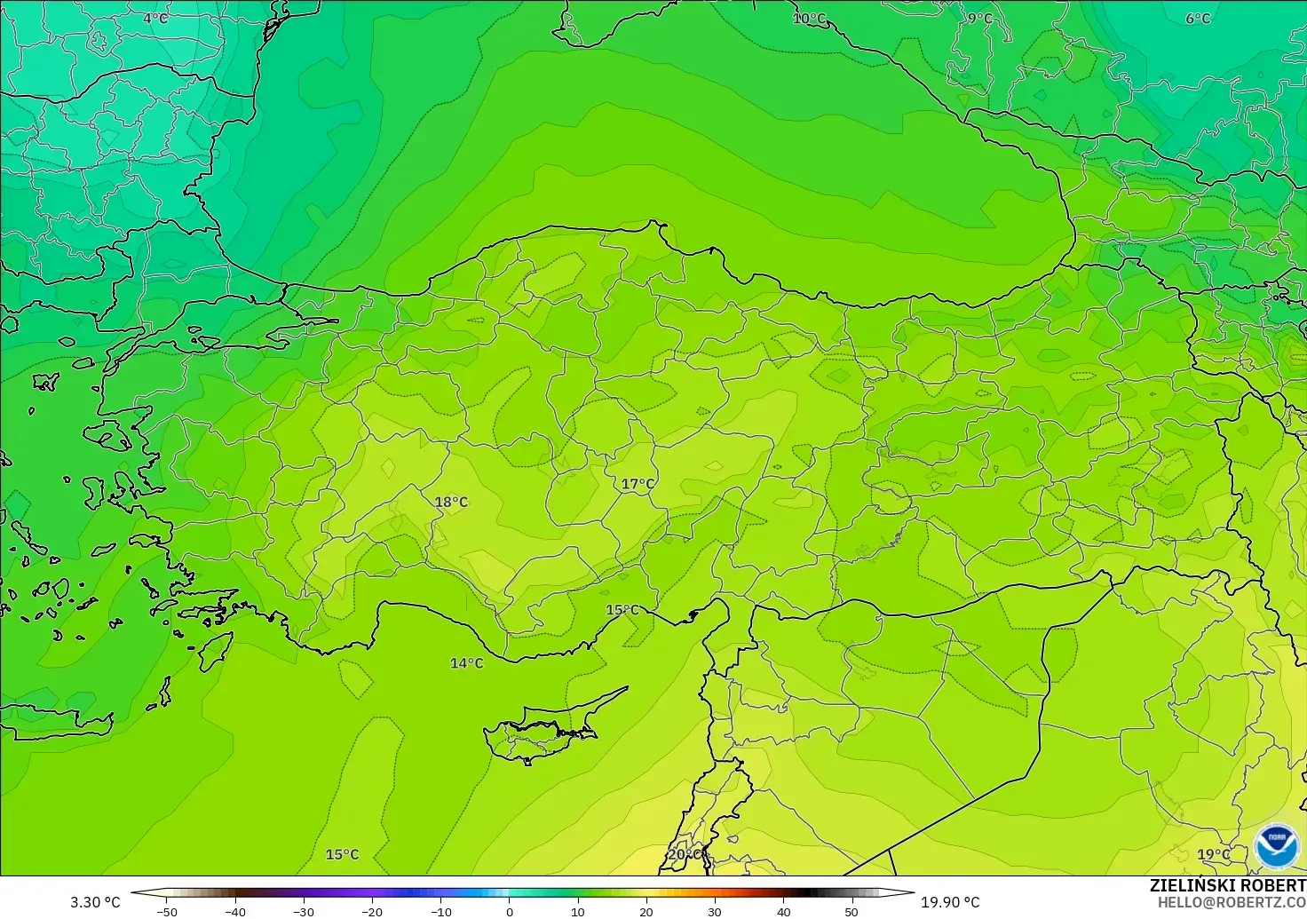 GFS モデル - トルコ, 気温（850hPa）