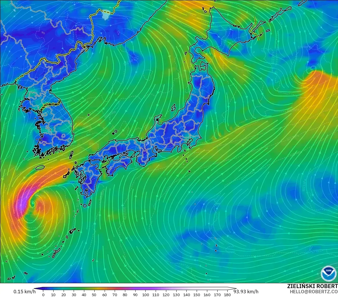 GFS モデル - 日本, 風速（10m）