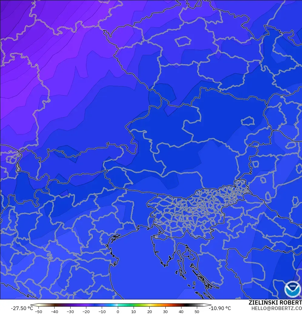 GFS モデル - オーストリア, 気温（500hPa）