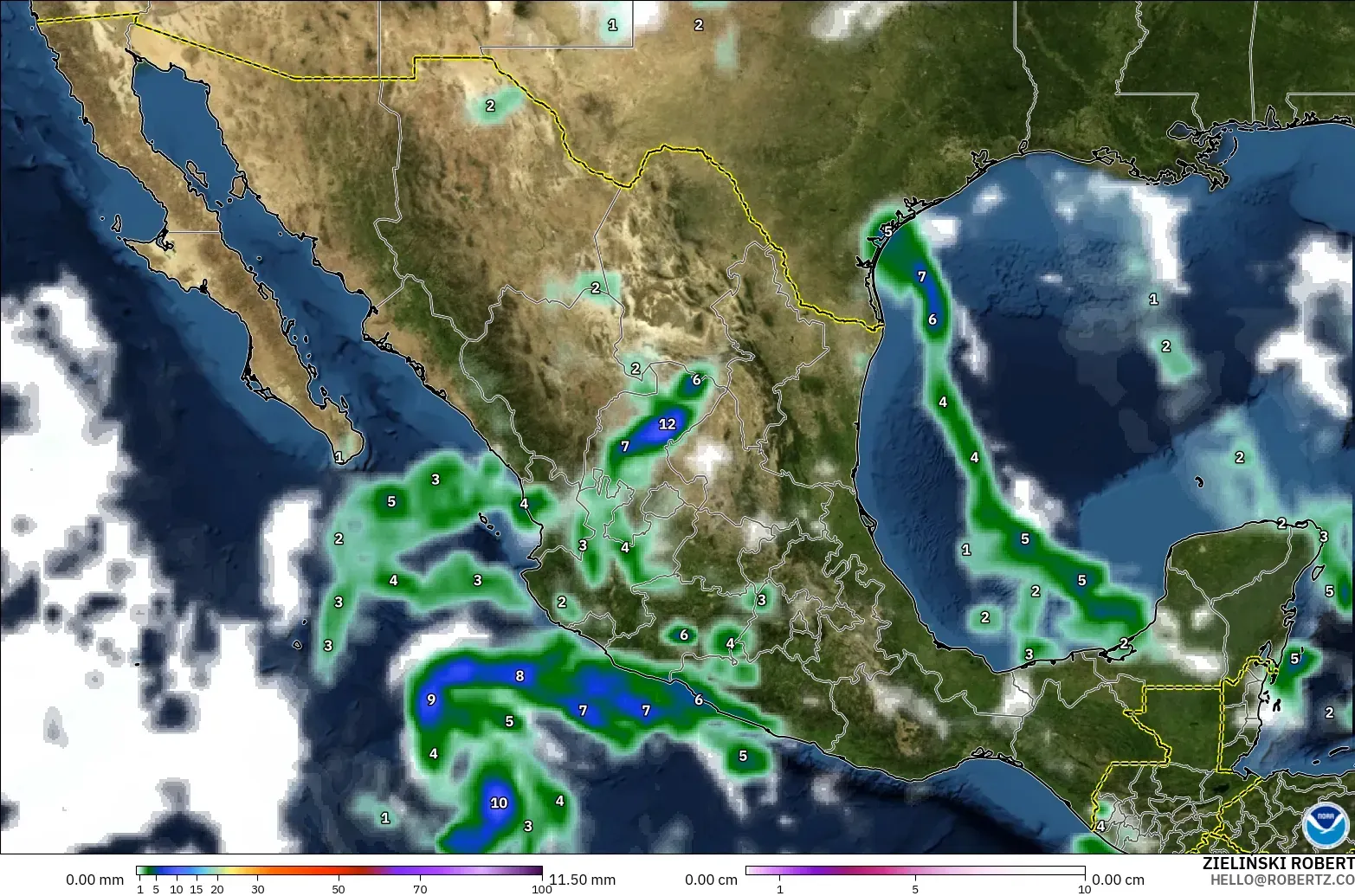 GFS モデル - メキシコ, 降水量、雲、気圧