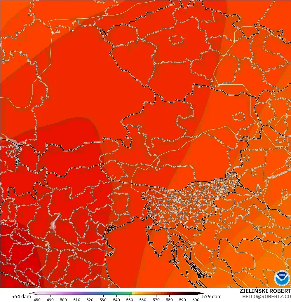 GFS モデル - オーストリア, 500hPaのジオポテンシャル高度