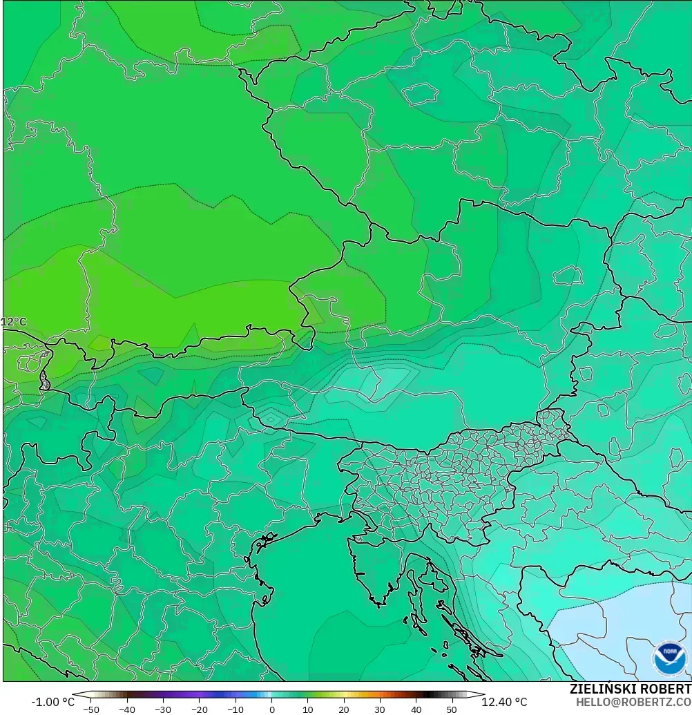 GFS モデル - オーストリア, 気温（850hPa）
