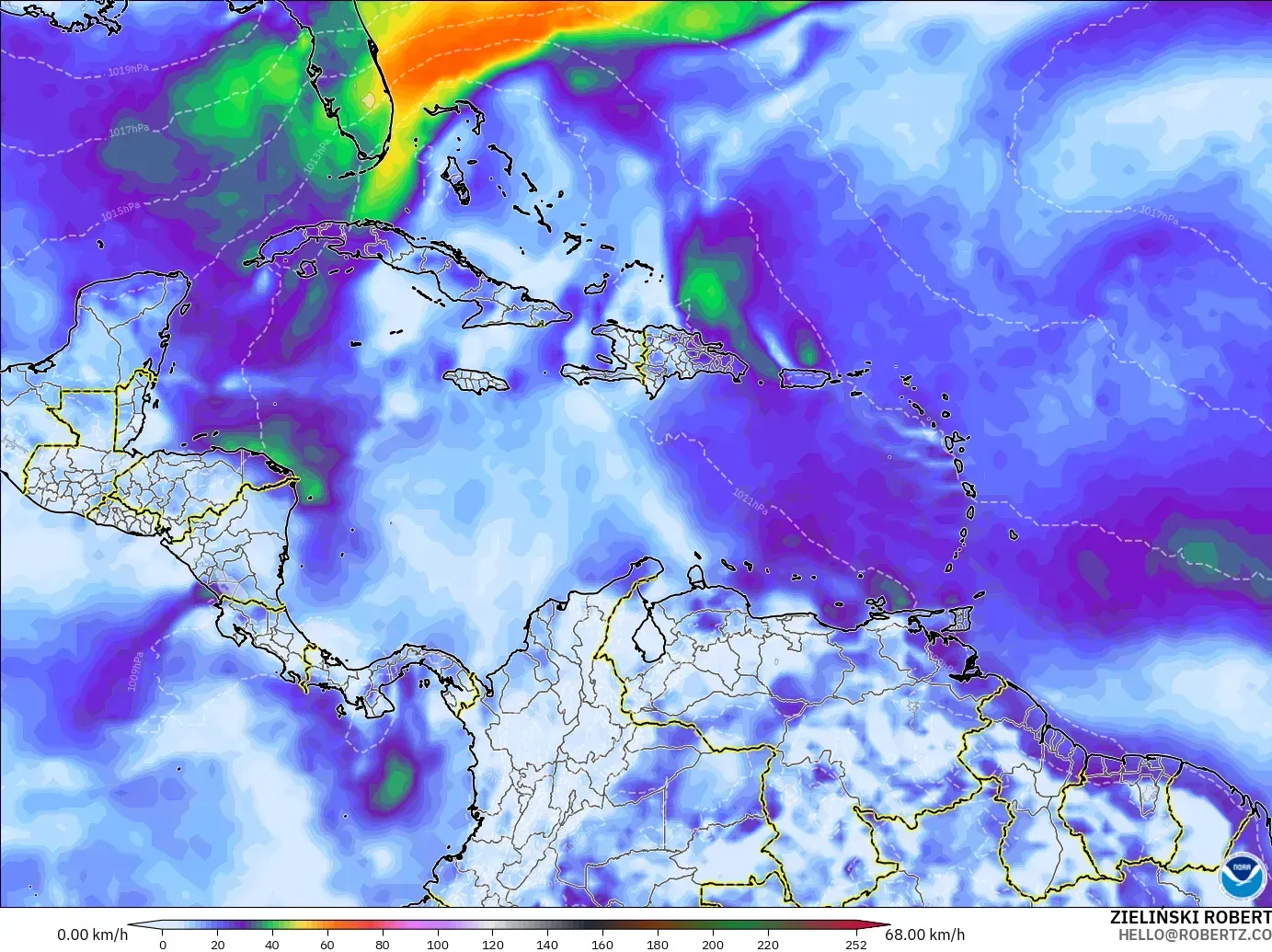GFS モデル - カリブ海, 突風