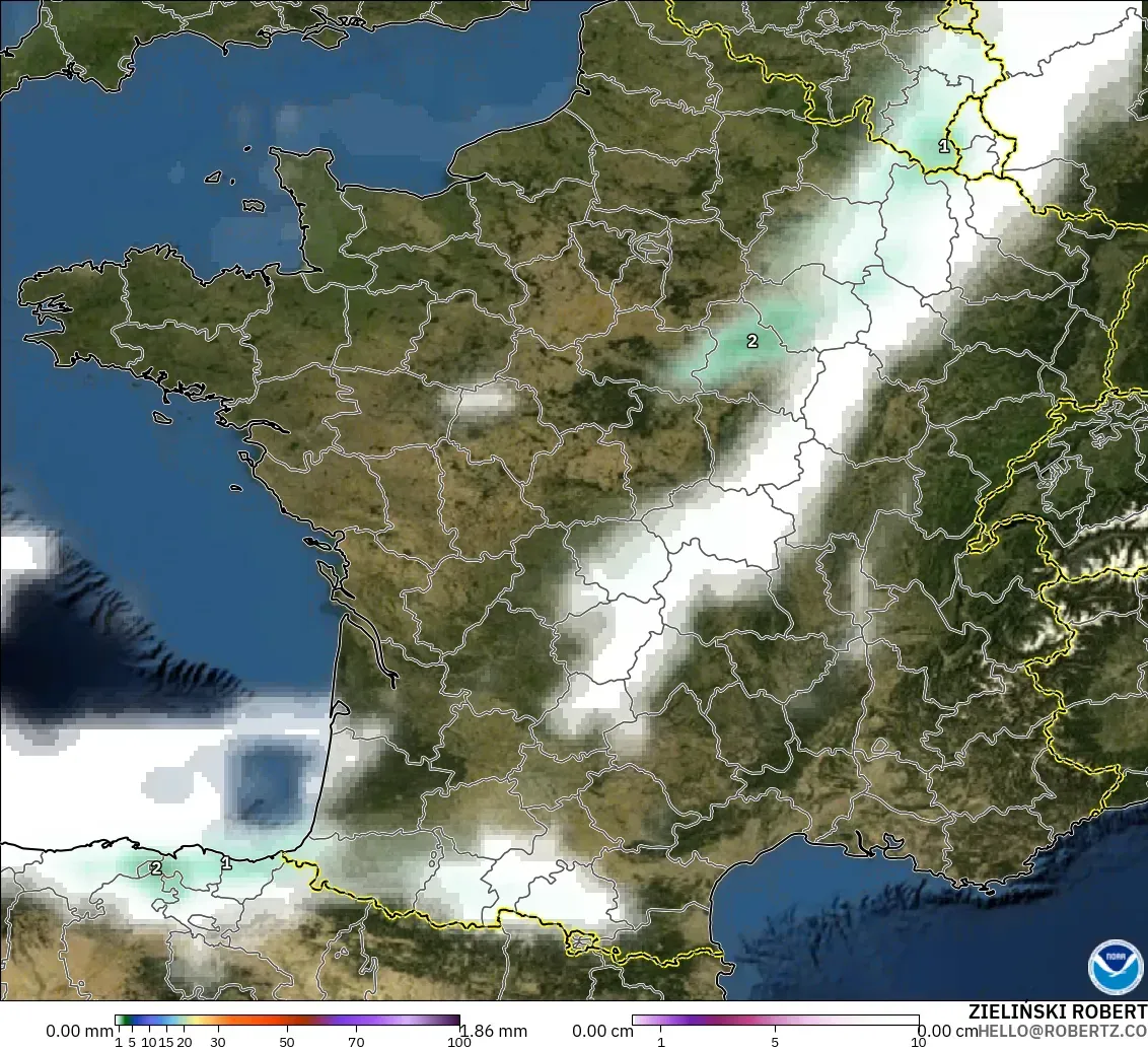 GFS モデル - フランス, 降水量、雲、気圧