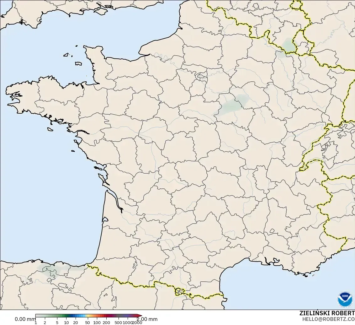 GFS モデル - フランス, 降水量の合計