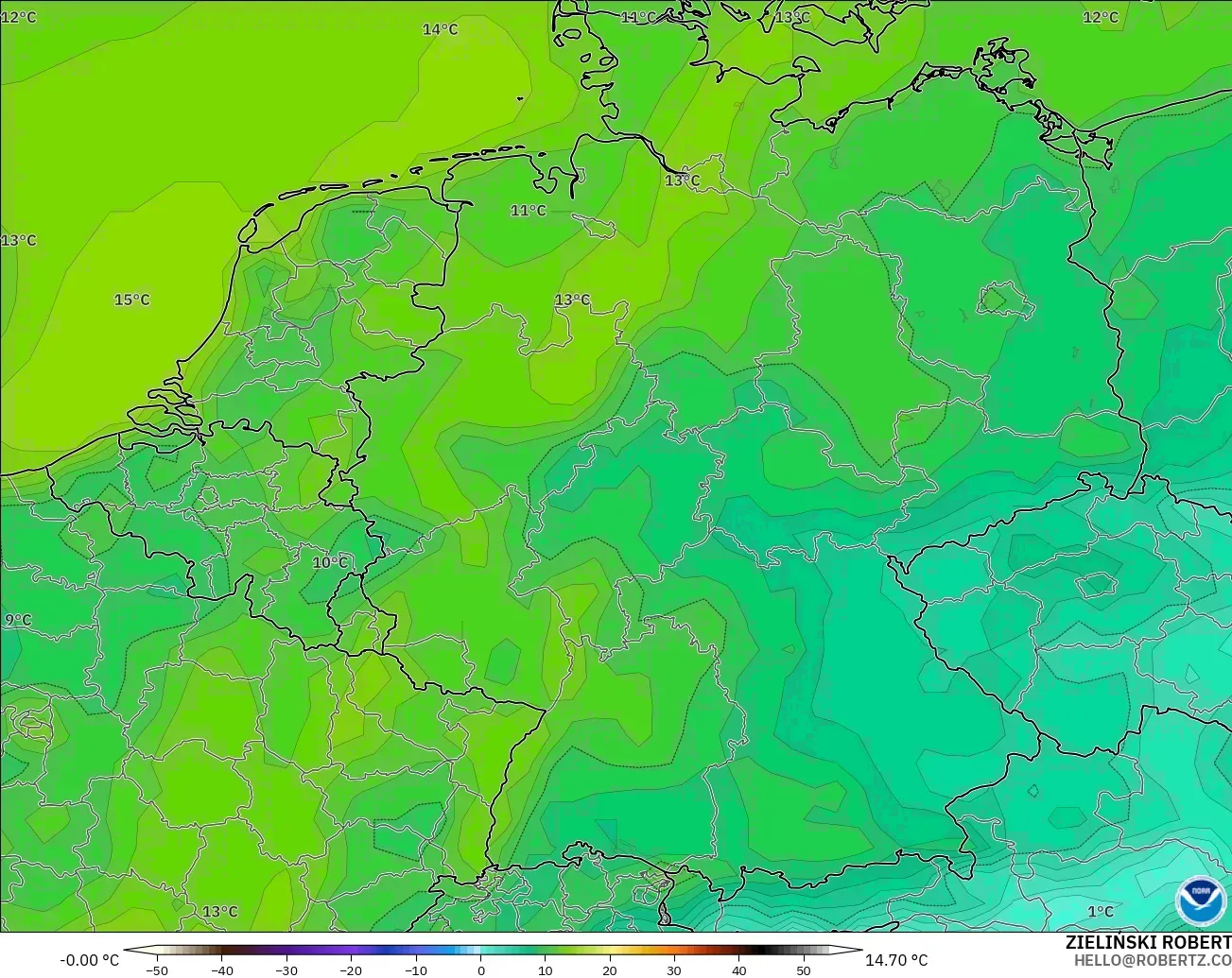 GFS モデル - ドイツ, 気温（2m）