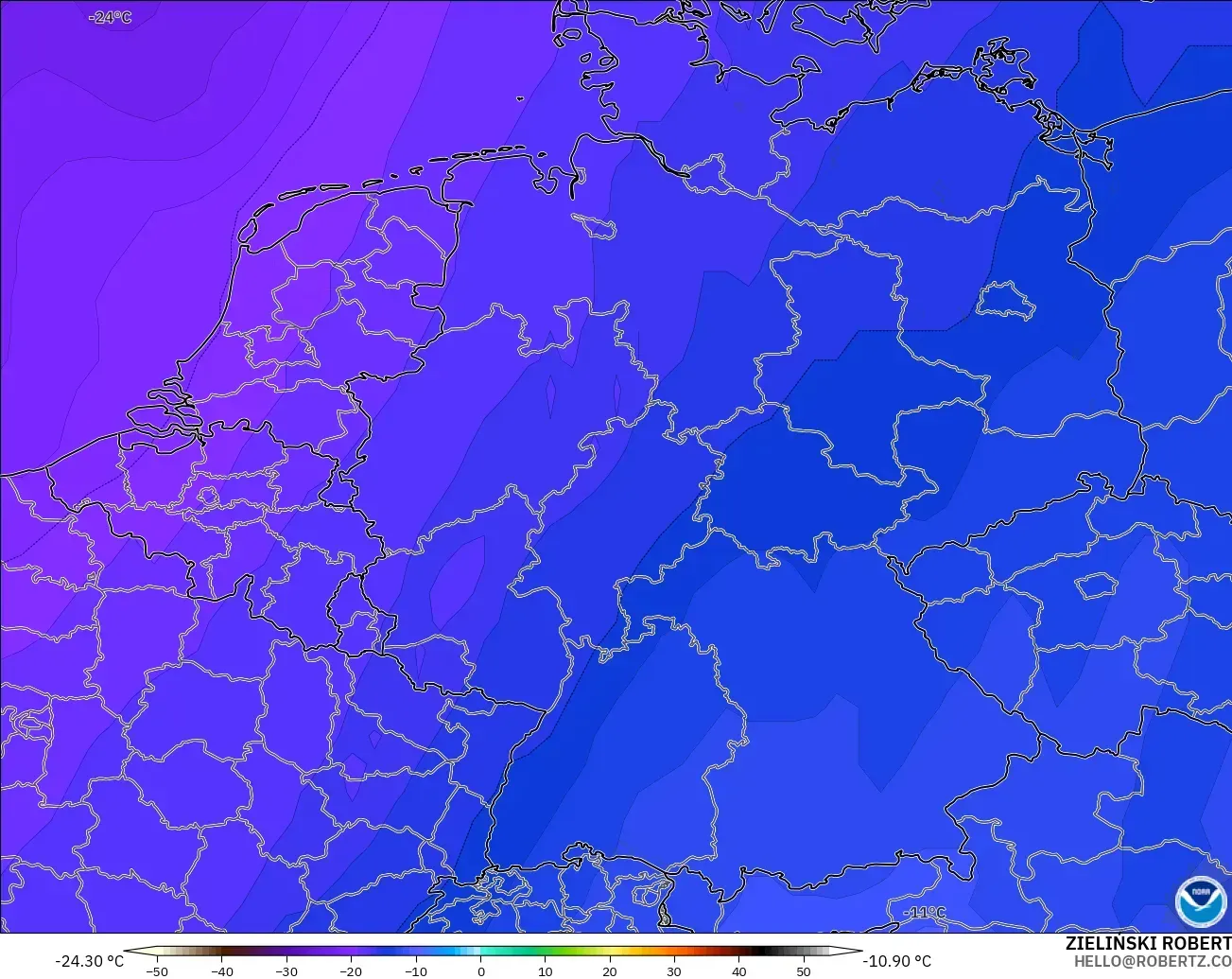 GFS モデル - ドイツ, 気温（500hPa）
