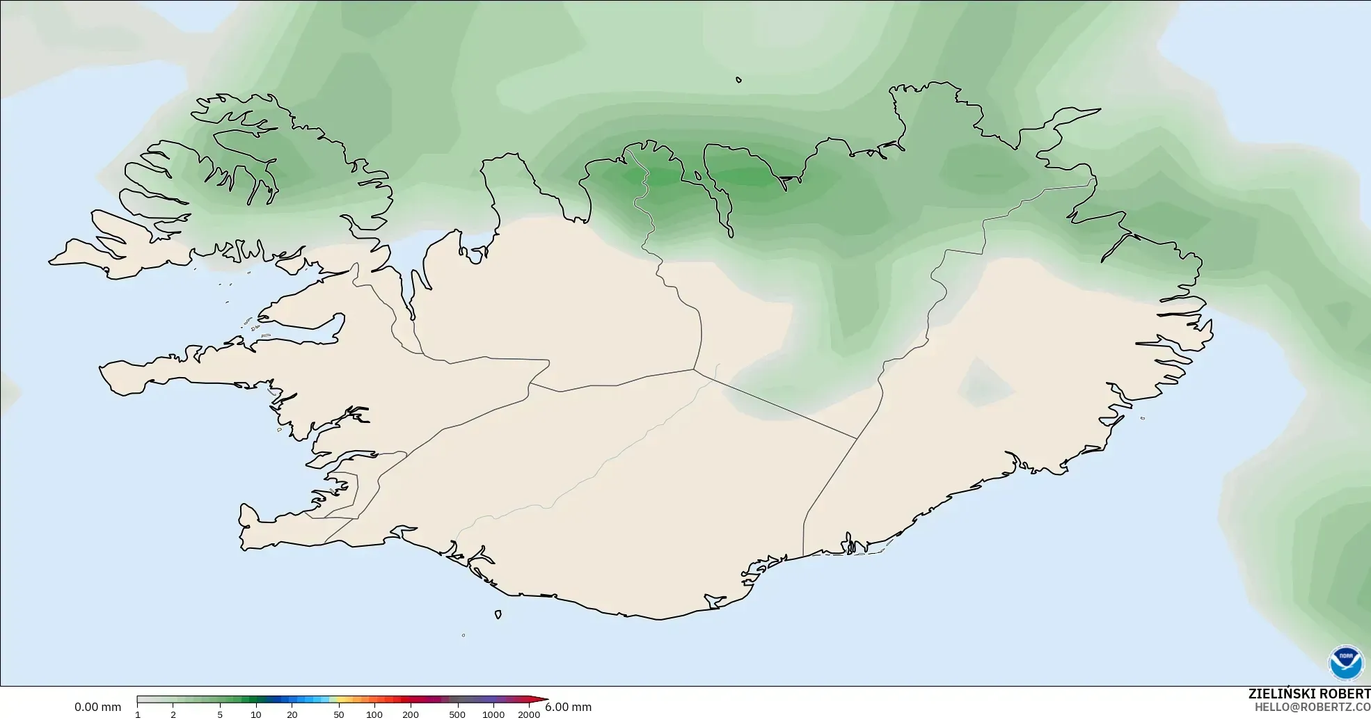 GFS モデル - アイスランド, 降水量の合計